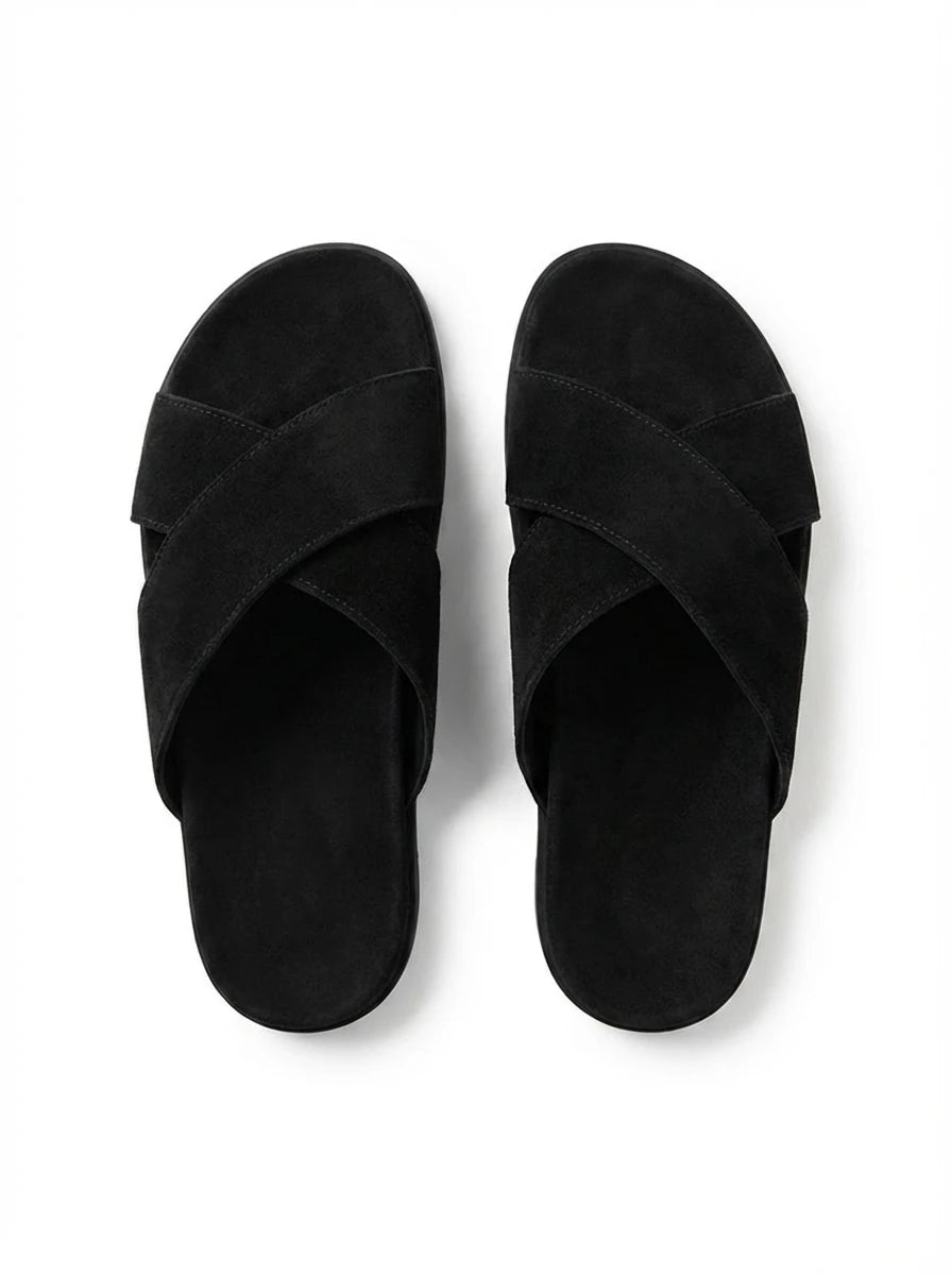 BLACK CROSS SUEDE SLIDE