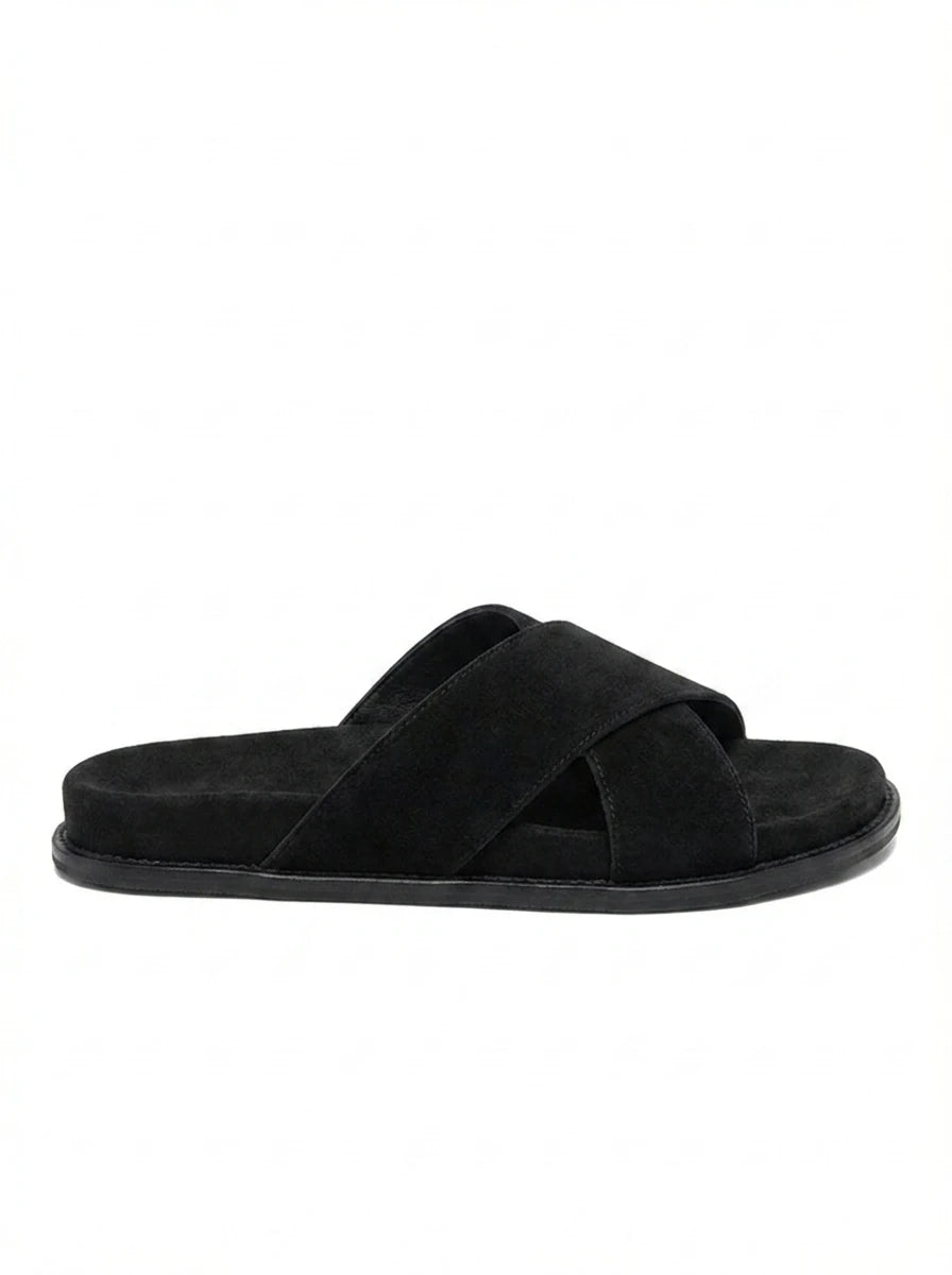 BLACK CROSS SUEDE SLIDE
