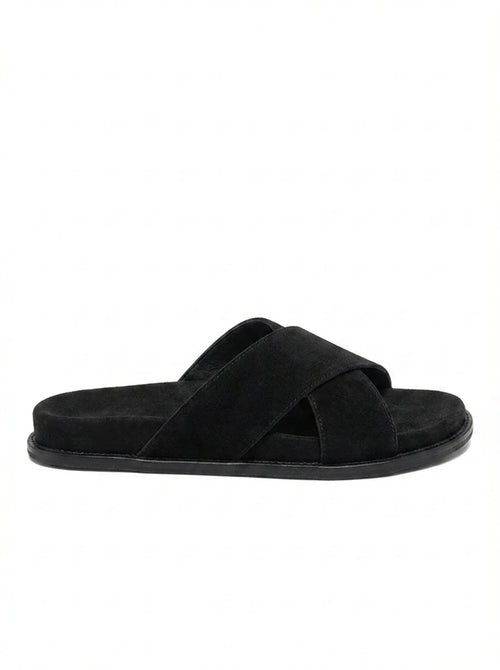 BLACK CROSS SUEDE SLIDE