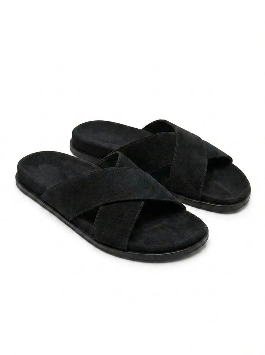 BLACK CROSS SUEDE SLIDE
