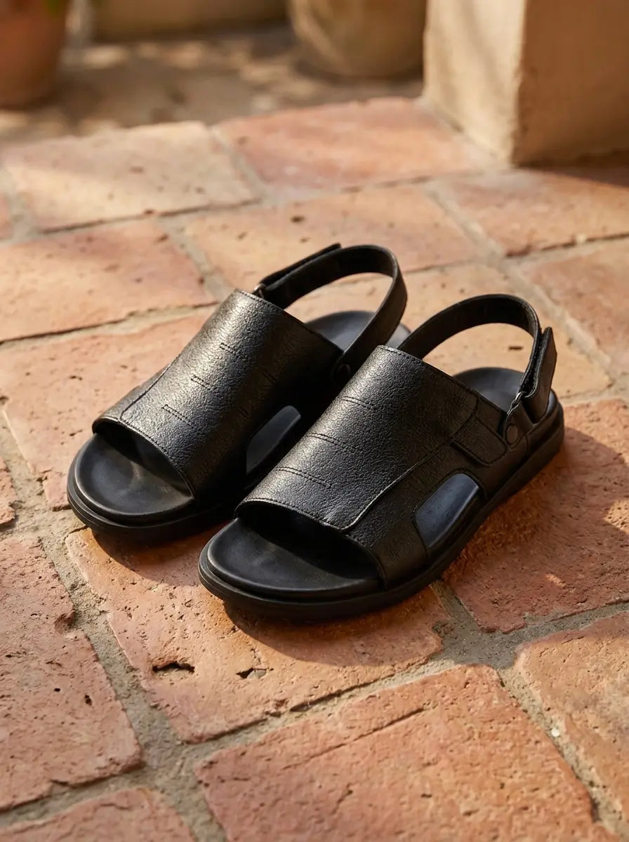 BLACK LEATHER SANDAL