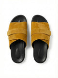 FOLD OVER MUSTARD SUEDE SLIDE