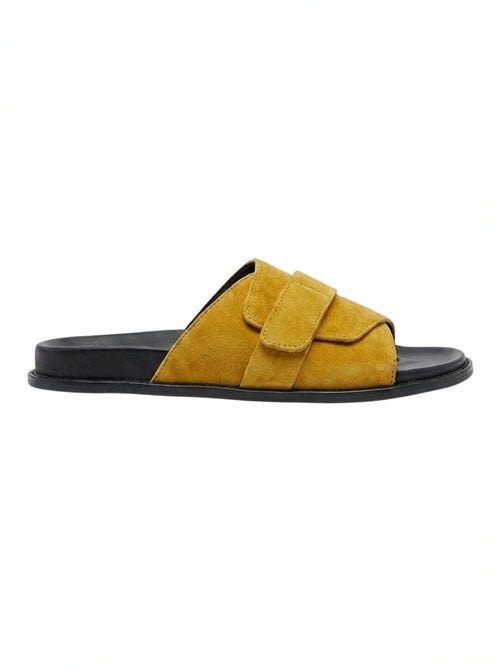 FOLD OVER MUSTARD SUEDE SLIDE