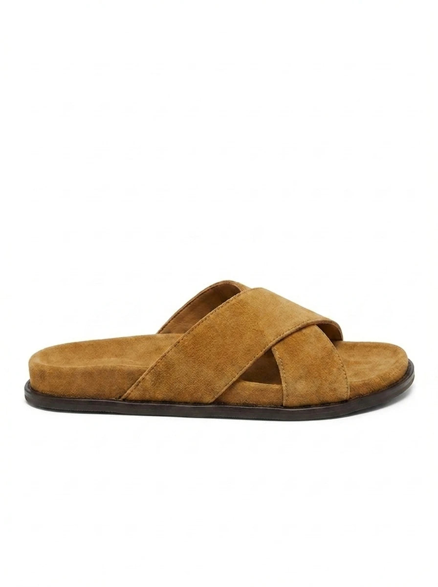 MUSTARD CROSS SUEDE SLIDE