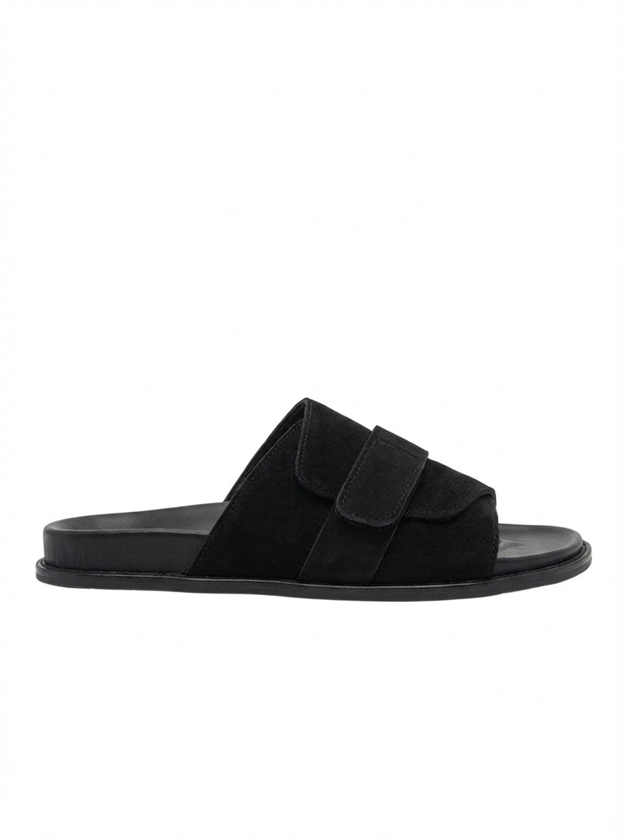 FOLD OVER BLACK SUEDE SLIDE